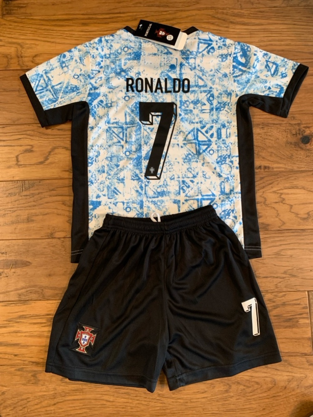 Ronaldo Blue Portugal Jersey Kids Soccer Kit Toddler Youth Uniform Set - 2 PCs